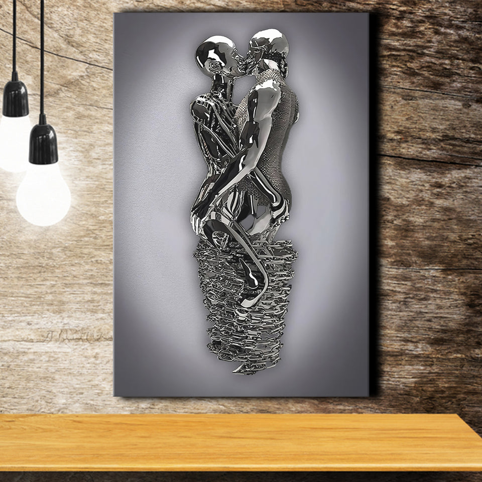 3D Effect Art Hug Lovers Iron Mesh Abstract Art Canvas Prints Wall Art - Painting Canvas, Home Wall Decor, For Sale