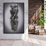3D Effect Art Hug Lovers Iron Mesh Abstract Art Framed Canvas Prints Wall Art - Painting Canvas,Floating Frame, Home Wall Decor