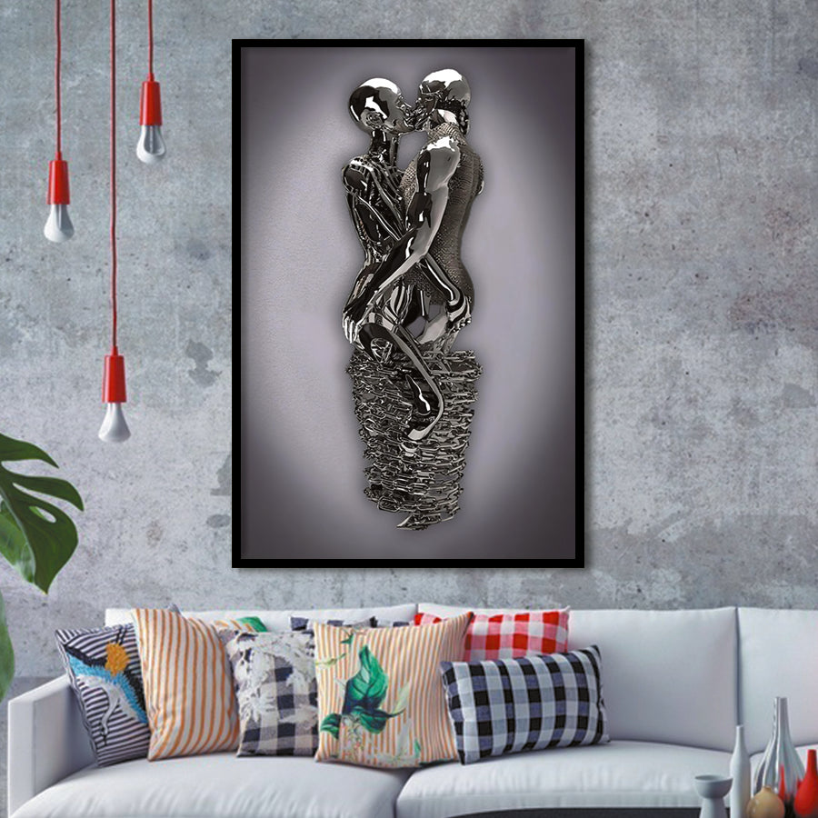 3D Effect Art Hug Lovers Iron Mesh Abstract Art Framed Art Print Wall Decor - Painting Art,Framed Picture,Wall Art