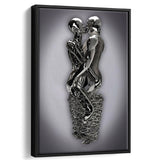 3D Effect Art Hug Lovers Iron Mesh Abstract Art Framed Canvas Prints Wall Art - Painting Canvas,Floating Frame, Home Wall Decor
