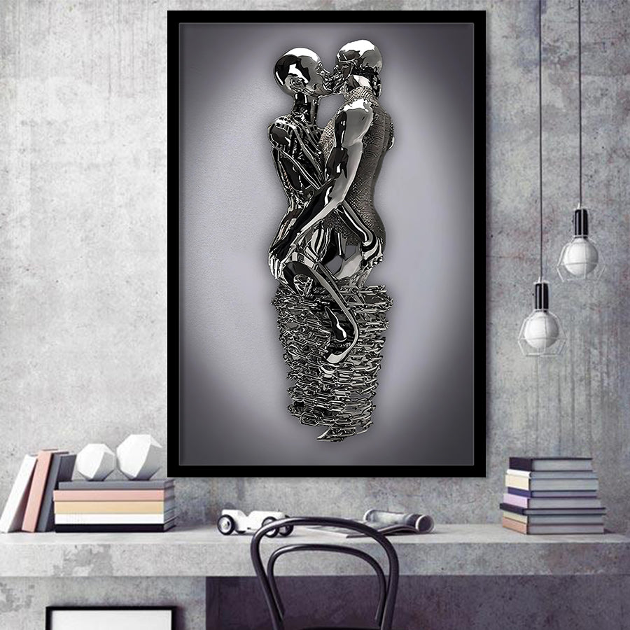 3D Effect Art Hug Lovers Iron Mesh Abstract Art Framed Art Print Wall Decor - Painting Art,Framed Picture,Wall Art