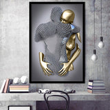 3D Effect Art Hug Love Black & Gold Framed Art Prints Wall Decor - Painting Prints, Wall Art, Black Picture, Ready to hang