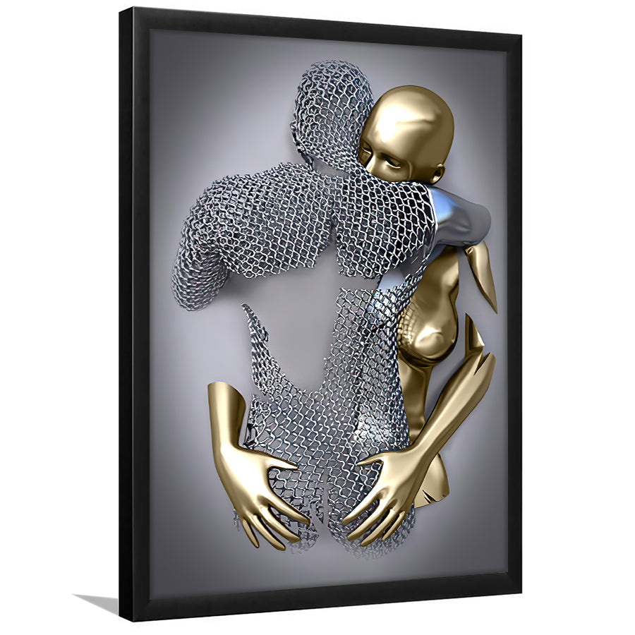 3D Effect Art Hug Love Black & Gold Framed Art Prints Wall Decor - Painting Prints, Wall Art, Black Picture, Ready to hang