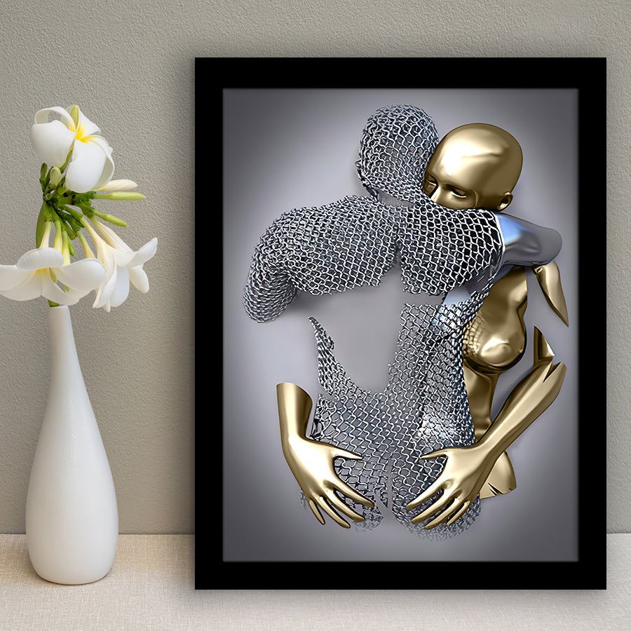3D Effect Art Hug Love Black & Gold Framed Art Prints Wall Decor - Painting Prints, Wall Art, Black Picture, Ready to hang