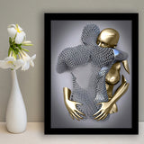 3D Effect Art Hug Love Black & Gold Framed Art Prints Wall Decor - Painting Prints, Wall Art, Black Picture, Ready to hang
