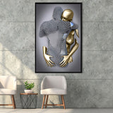 3D Effect Art Hug Love Black & Gold Framed Canvas Prints Wall Art - Painting Canvas, Wall Decor, Art Prints, Floating Frame