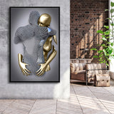 3D Effect Art Hug Love Black & Gold Framed Canvas Prints Wall Art - Painting Canvas, Wall Decor, Art Prints, Floating Frame
