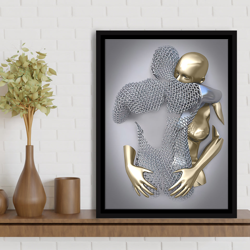 3D Effect Art Hug Love Black & Gold Framed Canvas Prints Wall Art - Painting Canvas, Wall Decor, Art Prints, Floating Frame