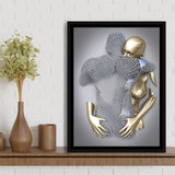 3D Effect Art Hug Love Black & Gold Framed Canvas Prints Wall Art - Painting Canvas, Wall Decor, Art Prints, Floating Frame