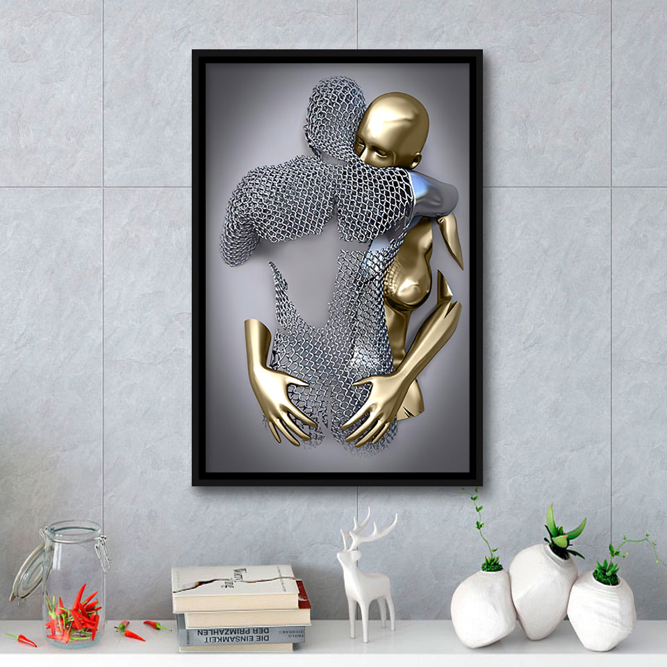 3D Effect Art Hug Love Black & Gold Framed Canvas Prints Wall Art - Painting Canvas, Wall Decor, Art Prints, Floating Frame