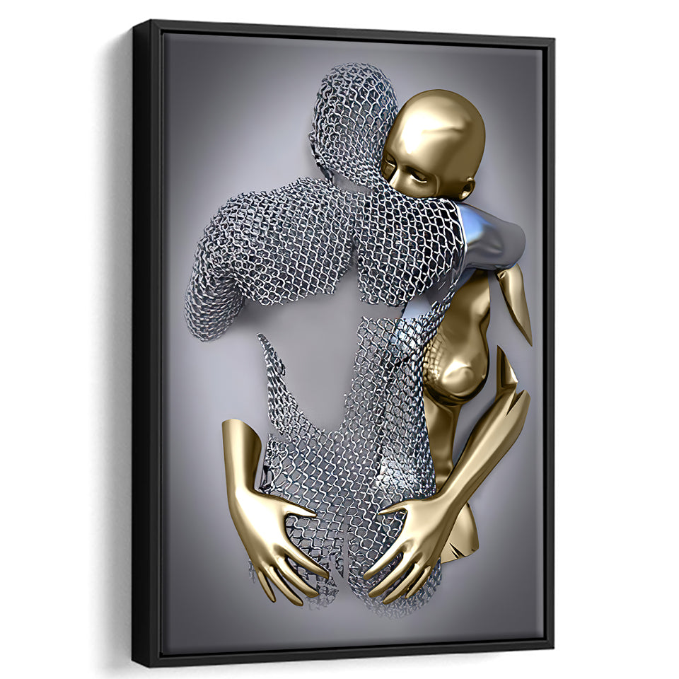 3D Effect Art Hug Love Black & Gold Framed Canvas Prints Wall Art - Painting Canvas, Wall Decor, Art Prints, Floating Frame