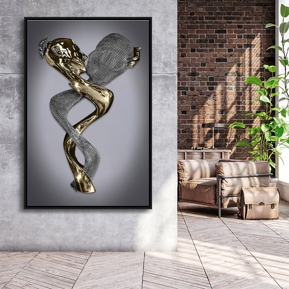 3D Effect Art Infinite Love Black & Gold Framed Canvas Prints Wall Art - Painting Canvas, Wall Decor, Art Prints, Floating Frame