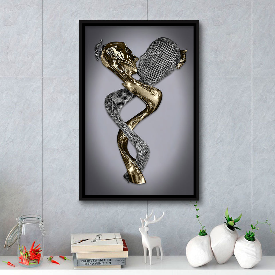 3D Effect Art Infinite Love Black & Gold Framed Canvas Prints Wall Art - Painting Canvas, Wall Decor, Art Prints, Floating Frame