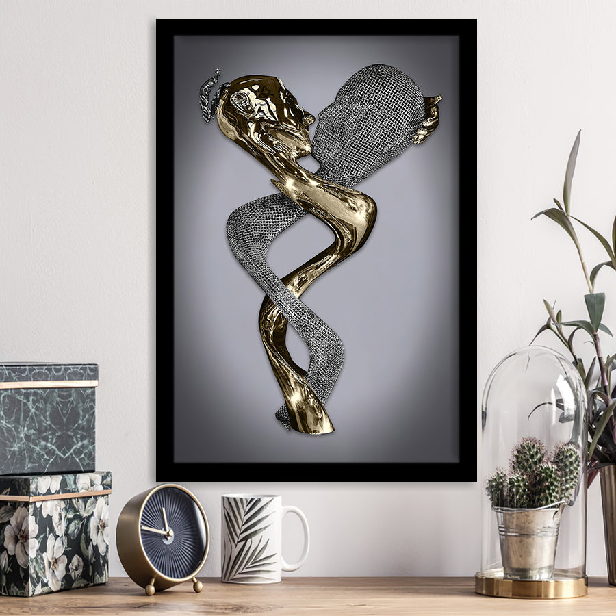 3D Effect Art Infinite Love Black & Gold Framed Art Prints Wall Decor - Painting Prints, Wall Art, Black Picture, Ready to hang