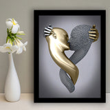 3D Effect Art Kissing Black & Gold Framed Art Prints Wall Decor - Painting Prints, Wall Art, Black Picture, Ready to hang