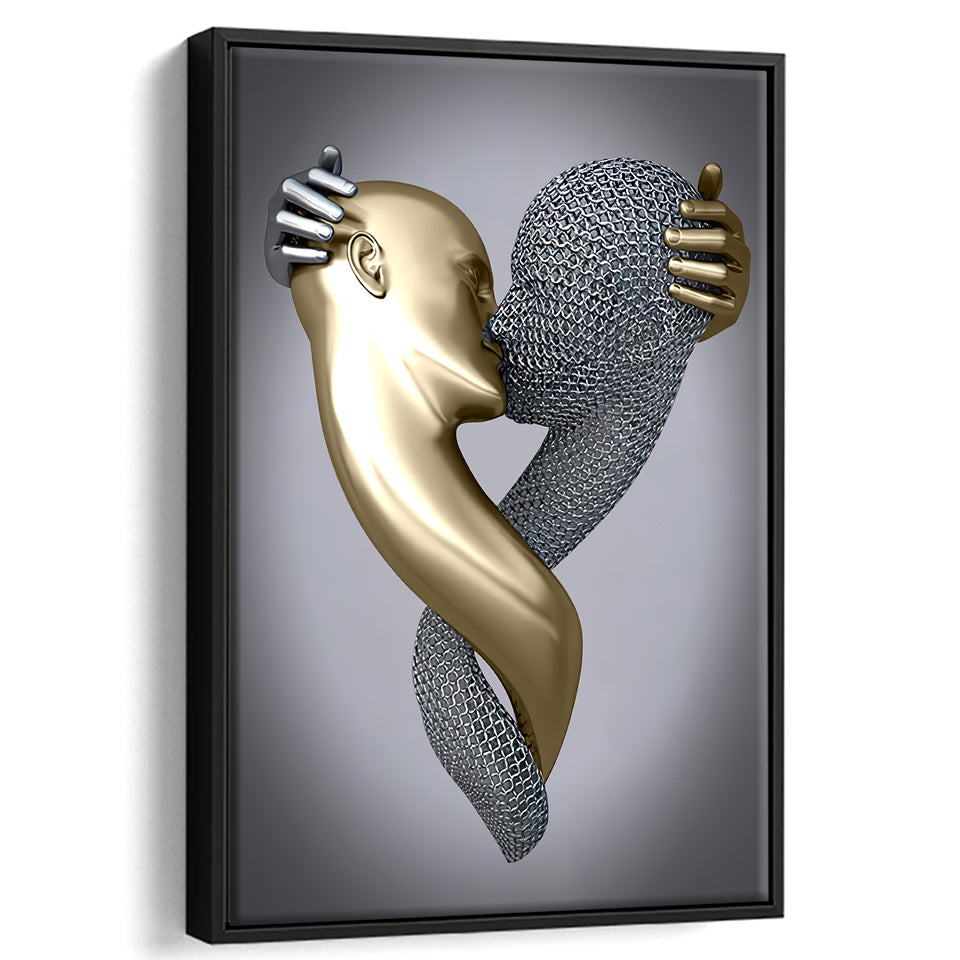 3D Effect Art Kissing Black & Gold Framed Canvas Prints Wall Art - Painting Canvas, Wall Decor, Art Prints, Floating Frame