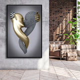 3D Effect Art Kissing Black & Gold Framed Canvas Prints Wall Art - Painting Canvas, Wall Decor, Art Prints, Floating Frame