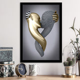 3D Effect Art Kissing Black & Gold Framed Art Prints Wall Decor - Painting Prints, Wall Art, Black Picture, Ready to hang