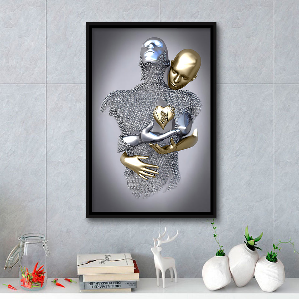 3D Effect Art Love Heart Black & Gold Framed Canvas Prints Wall Art - Painting Canvas, Wall Decor, Art Prints, Floating Frame
