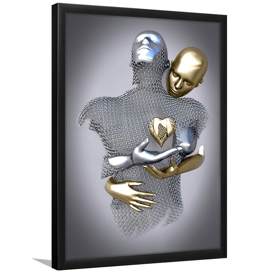 3D Effect Art Love Heart Black & Gold Framed Art Prints Wall Decor - Painting Prints, Wall Art, Black Picture, Ready to hang