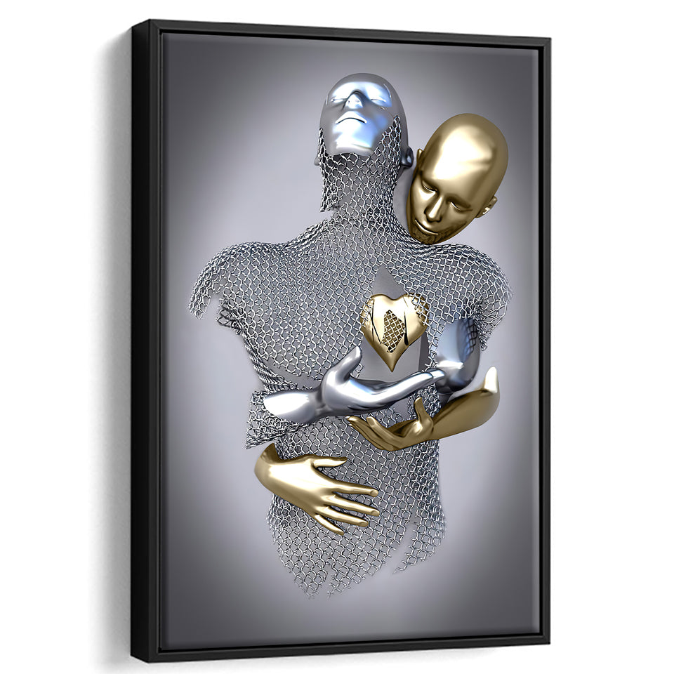 3D Effect Art Love Heart Black & Gold Framed Canvas Prints Wall Art - Painting Canvas, Wall Decor, Art Prints, Floating Frame