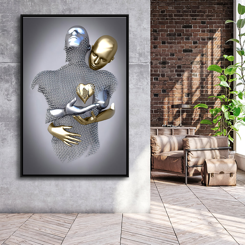 3D Effect Art Love Heart Black & Gold Framed Canvas Prints Wall Art - Painting Canvas, Wall Decor, Art Prints, Floating Frame