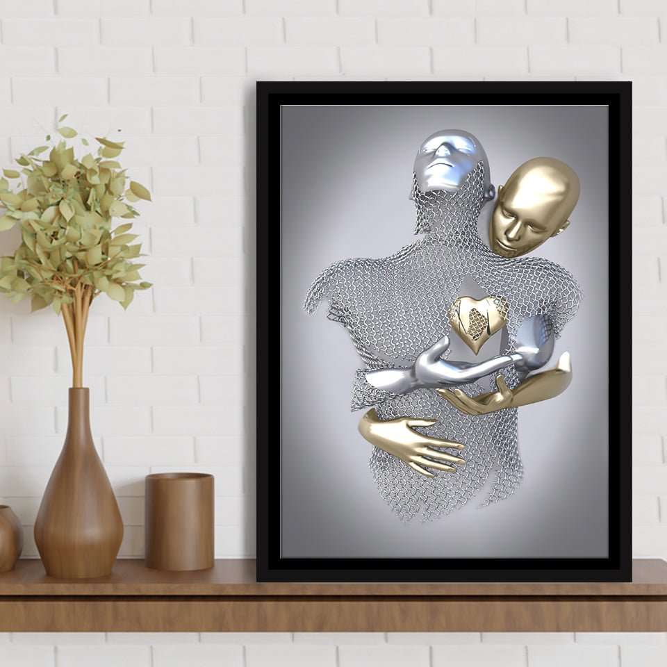 3D Effect Art Love Heart Black & Gold Framed Canvas Prints Wall Art - Painting Canvas, Wall Decor, Art Prints, Floating Frame