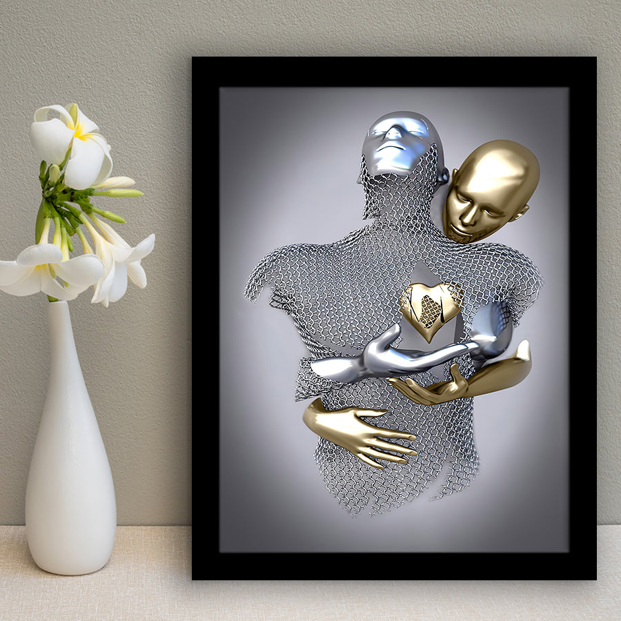 3D Effect Art Love Heart Black & Gold Framed Art Prints Wall Decor - Painting Prints, Wall Art, Black Picture, Ready to hang