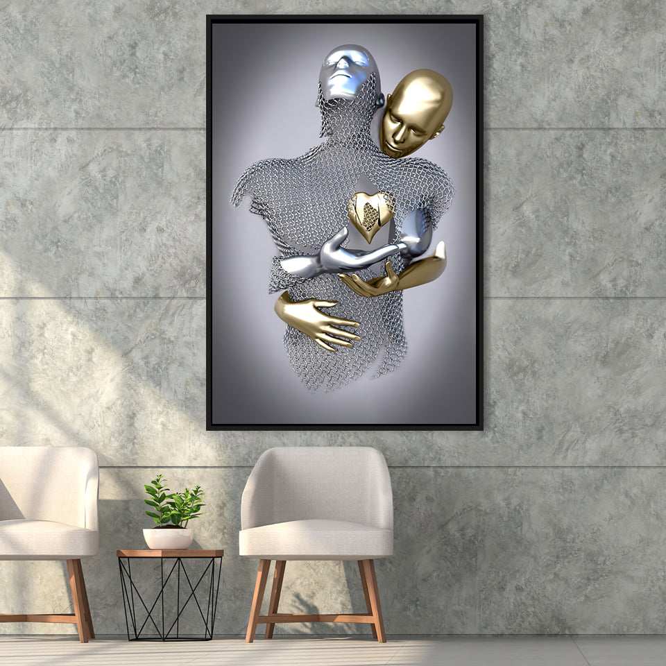 3D Effect Art Love Heart Black & Gold Framed Canvas Prints Wall Art - Painting Canvas, Wall Decor, Art Prints, Floating Frame