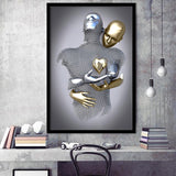 3D Effect Art Love Heart Black & Gold Framed Art Prints Wall Decor - Painting Prints, Wall Art, Black Picture, Ready to hang