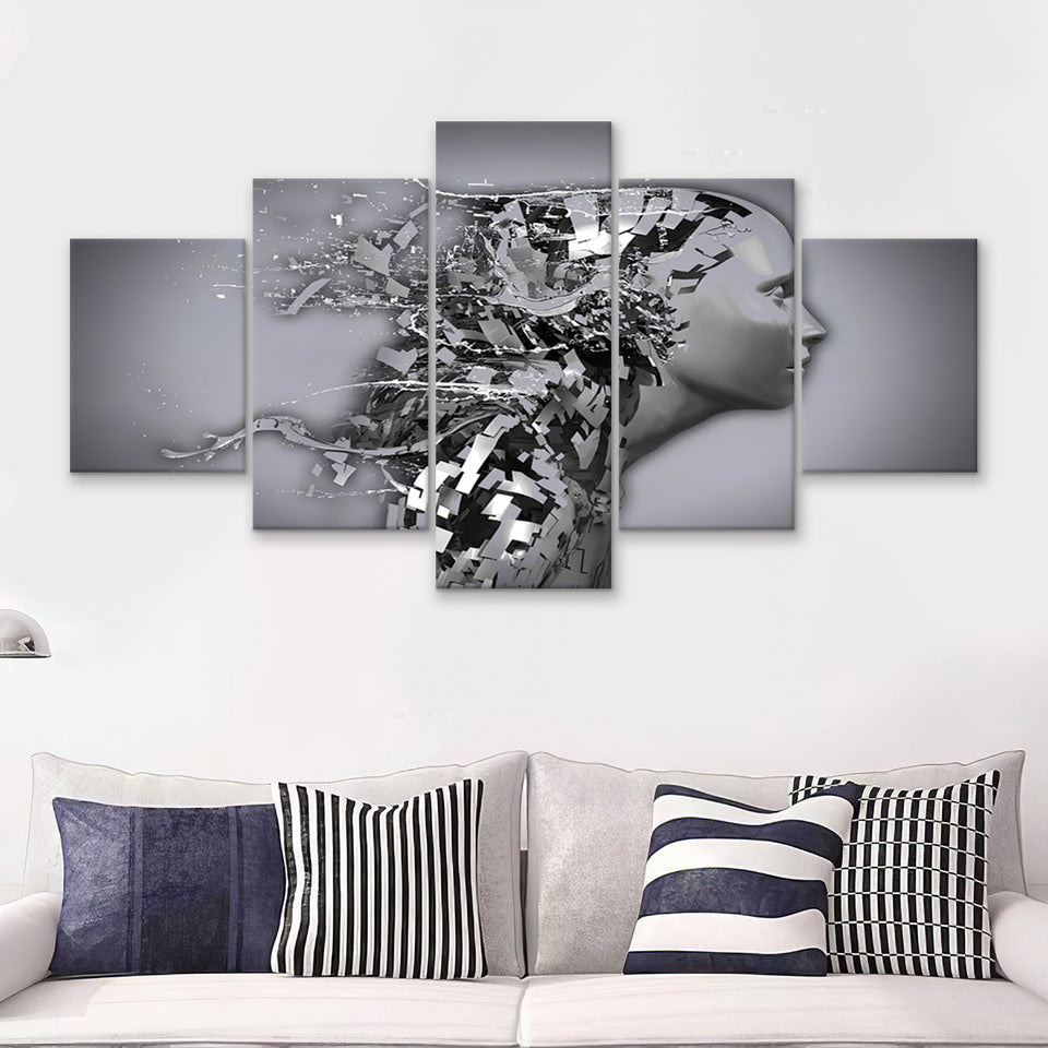 3D Effect Art Shattered Thoughts 5 Pieces Canvas Prints Wall Art - Painting Canvas, Multi Panel, Wall Decor, Canvas Art