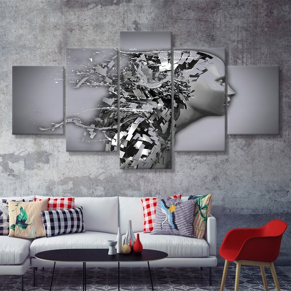 3D Effect Art Shattered Thoughts 5 Pieces Canvas Prints Wall Art - Painting Canvas, Multi Panel, Wall Decor, Canvas Art