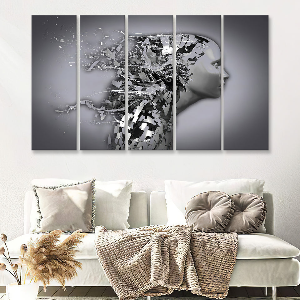 3D Effect Art Shattered Thoughts 5 Pieces B Canvas Prints Wall Art - Painting Canvas, Multi Panel, Wall Decor, Canvas Art