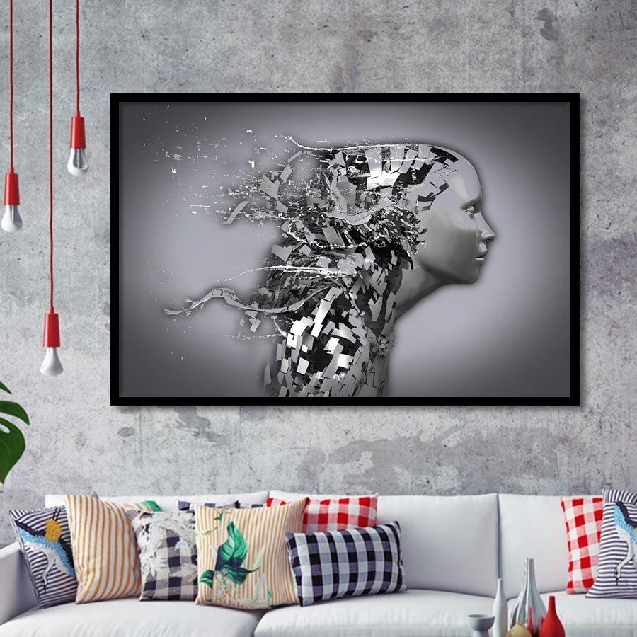 3D Effect Art Shattered Thoughts Framed Art Prints Wall Decor - Painting Prints, Wall Art, Framed Picture, Black Frame