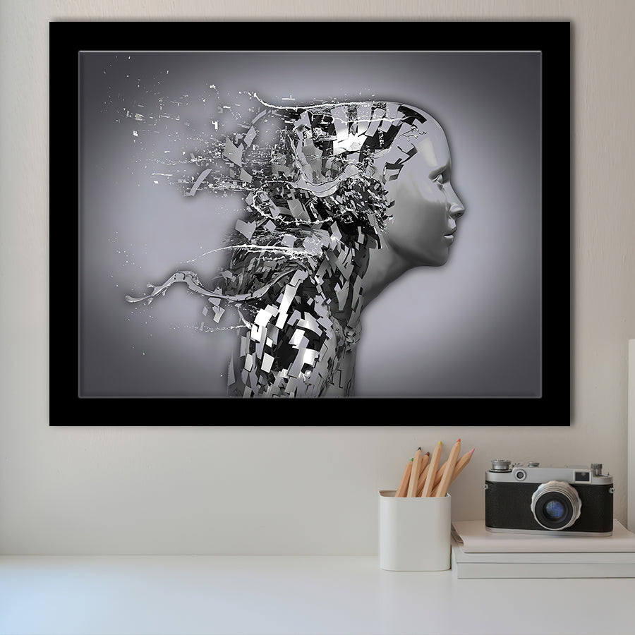 3D Effect Art Shattered Thoughts Framed Art Prints Wall Decor - Painting Prints, Wall Art, Framed Picture, Black Frame