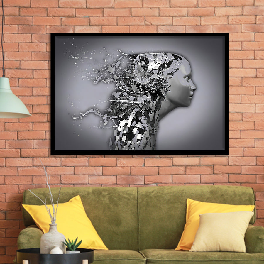 3D Effect Art Shattered Thoughts Framed Art Prints Wall Decor - Painting Prints, Wall Art, Framed Picture, Black Frame