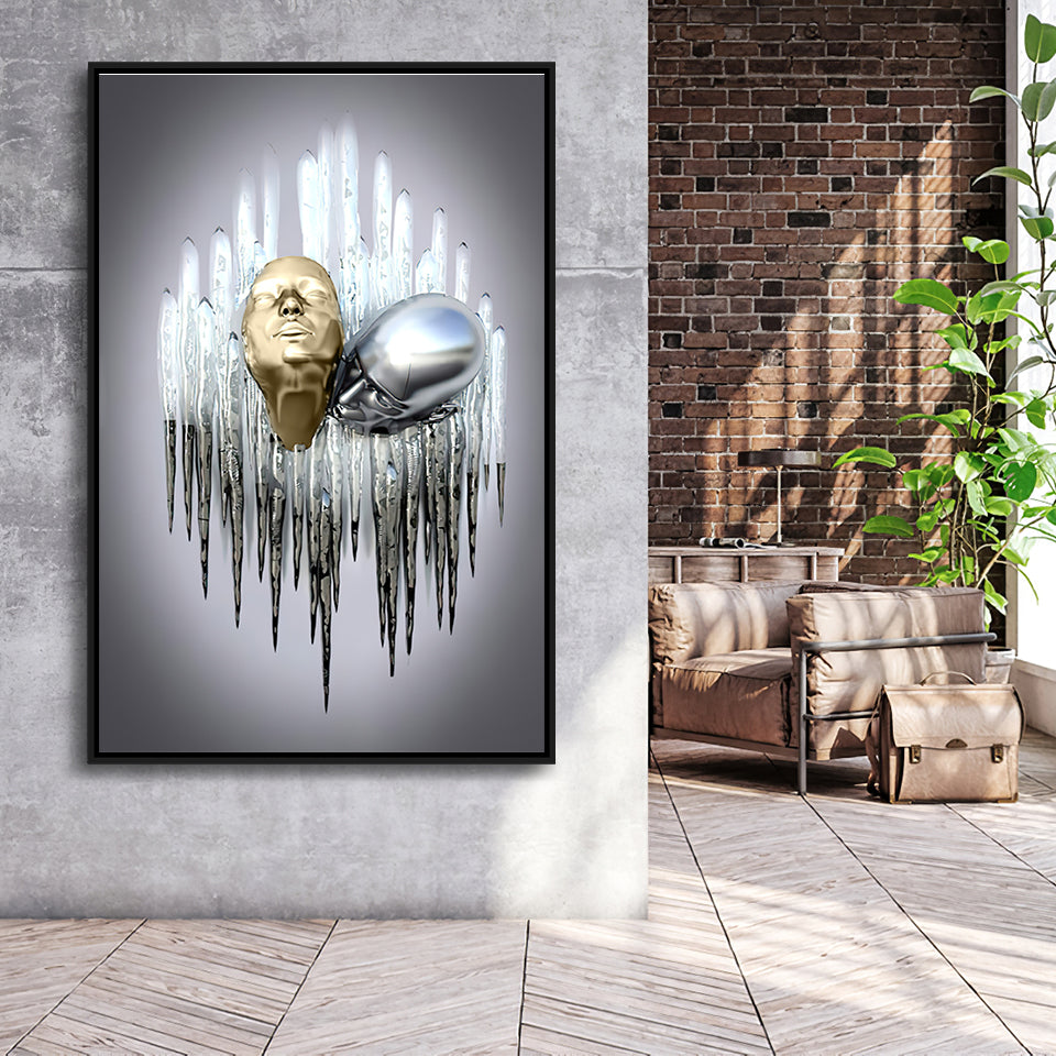 3D Effect Art Soul Kiss Black & Gold Framed Canvas Prints Wall Art - Painting Canvas, Wall Decor, Art Prints, Floating Frame