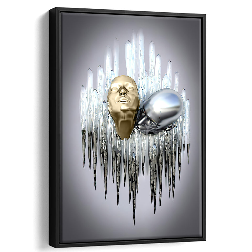 3D Effect Art Soul Kiss Black & Gold Framed Canvas Prints Wall Art - Painting Canvas, Wall Decor, Art Prints, Floating Frame