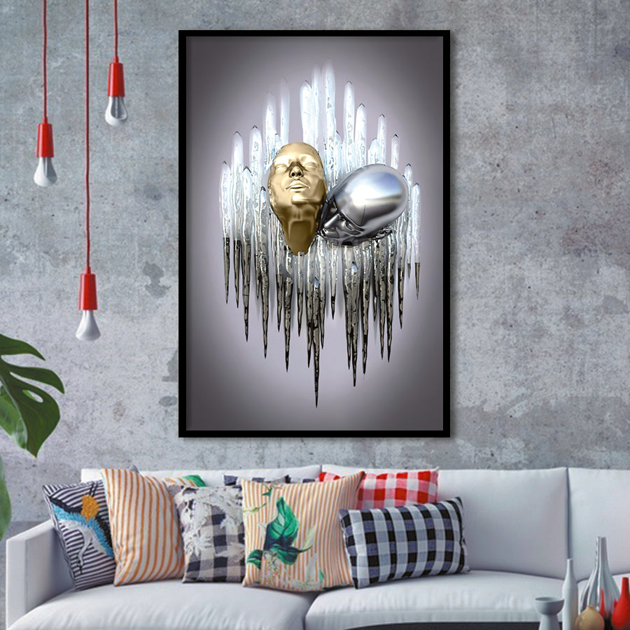 3D Effect Art Soul Kiss Black & Gold Framed Art Prints Wall Decor - Painting Prints, Wall Art, Black Picture, Ready to hang