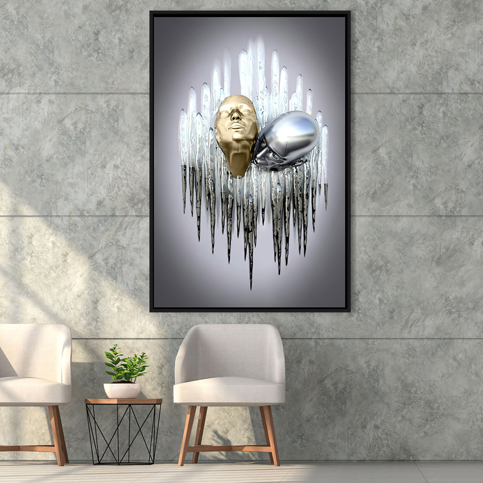 3D Effect Art Soul Kiss Black & Gold Framed Canvas Prints Wall Art - Painting Canvas, Wall Decor, Art Prints, Floating Frame