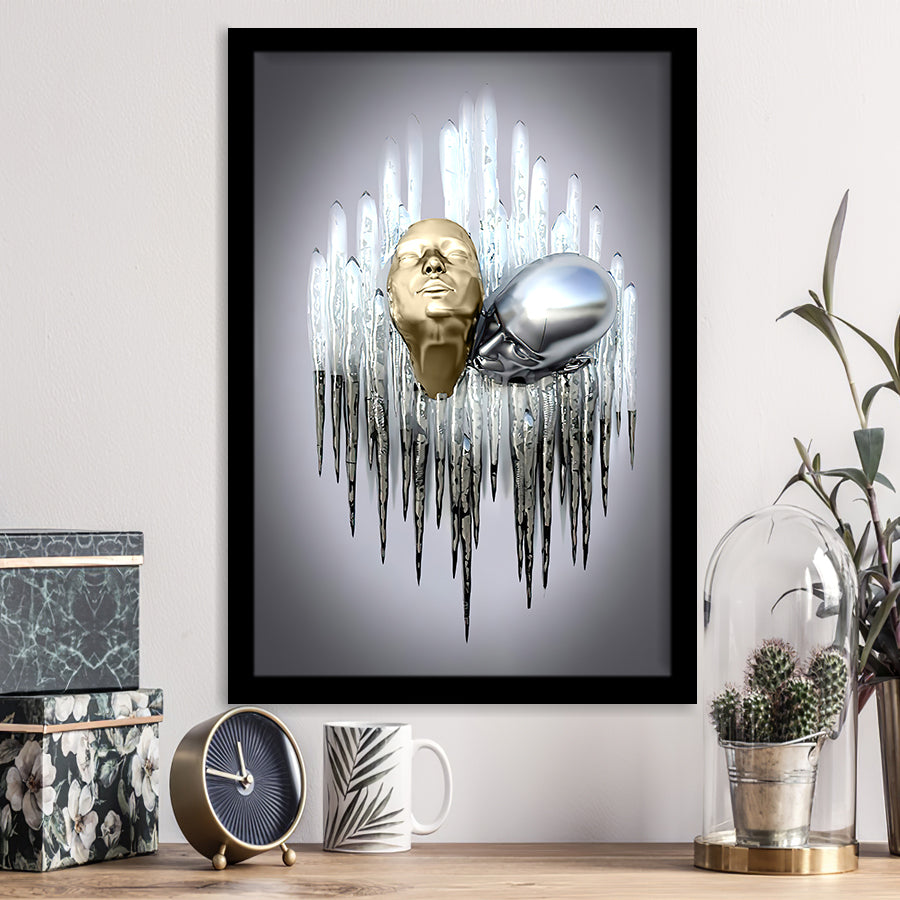 3D Effect Art Soul Kiss Black & Gold Framed Art Prints Wall Decor - Painting Prints, Wall Art, Black Picture, Ready to hang