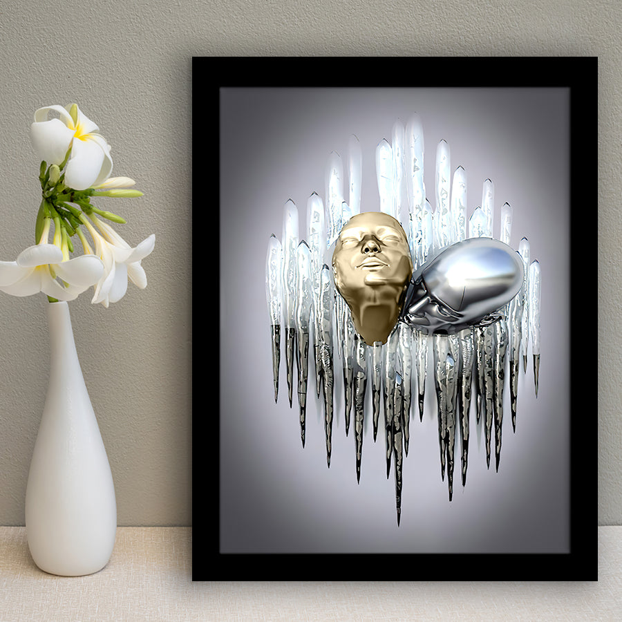 3D Effect Art Soul Kiss Black & Gold Framed Art Prints Wall Decor - Painting Prints, Wall Art, Black Picture, Ready to hang
