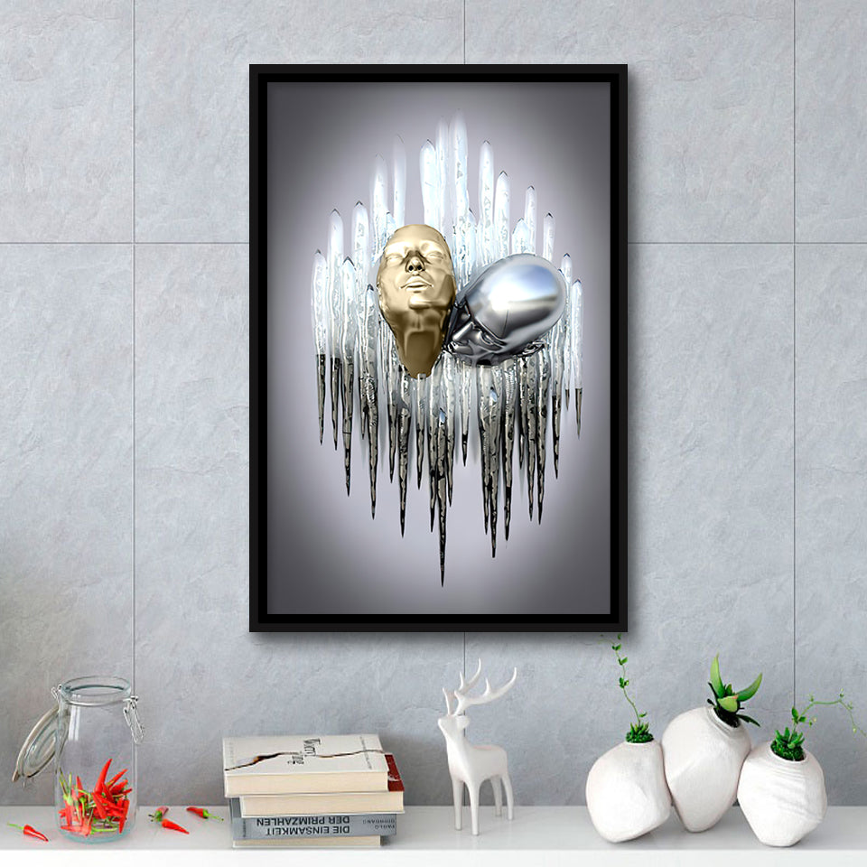 3D Effect Art Soul Kiss Black & Gold Framed Canvas Prints Wall Art - Painting Canvas, Wall Decor, Art Prints, Floating Frame