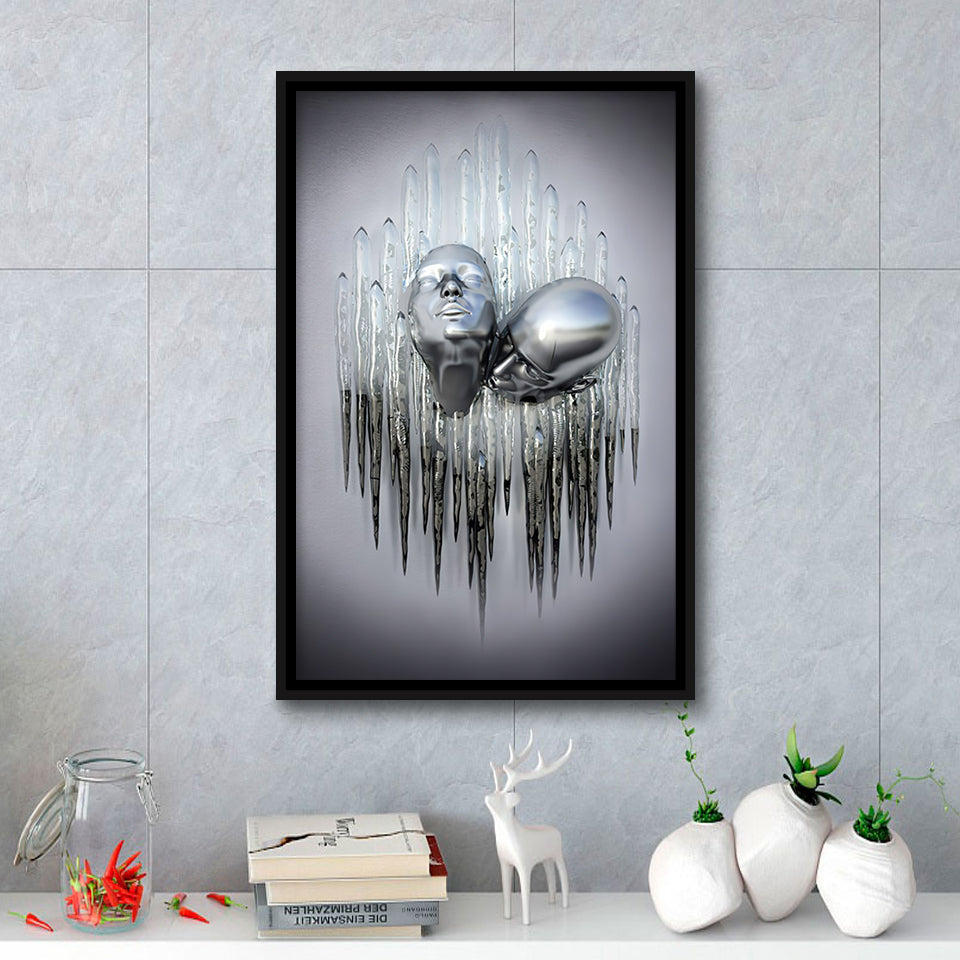 3D Effect Art Soul Kiss Framed Canvas Prints Wall Art - Painting Canvas,Floating Frame, Home Wall Decor