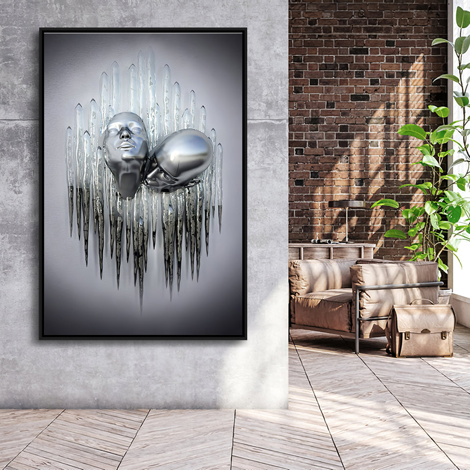 3D Effect Art Soul Kiss Framed Canvas Prints Wall Art - Painting Canvas,Floating Frame, Home Wall Decor