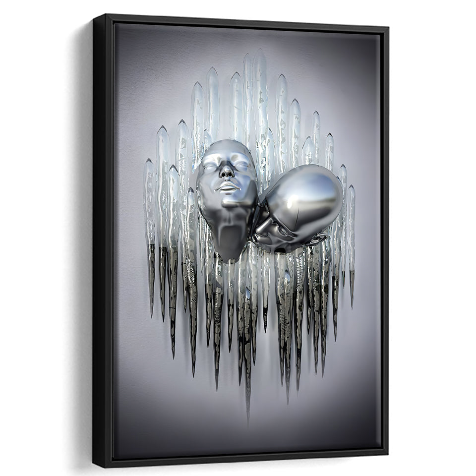 3D Effect Art Soul Kiss Framed Canvas Prints Wall Art - Painting Canvas,Floating Frame, Home Wall Decor