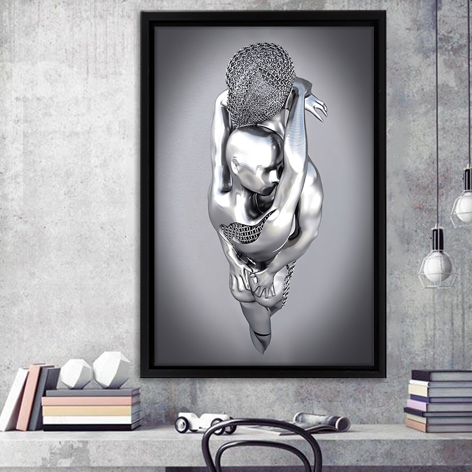 3D Effect Art Tender Naked Couple Framed Canvas Prints Wall Art - Painting Canvas, Home Wall Decor, Prints for Sale, Floating Frame