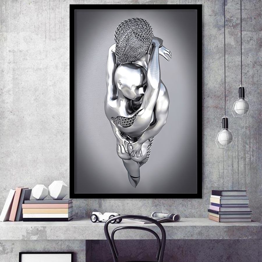 3D Effect Art Tender Naked Couple Framed Art Prints Wall Decor - Framed Painting, Home Wall Art, Prints for Sale, Black Frame