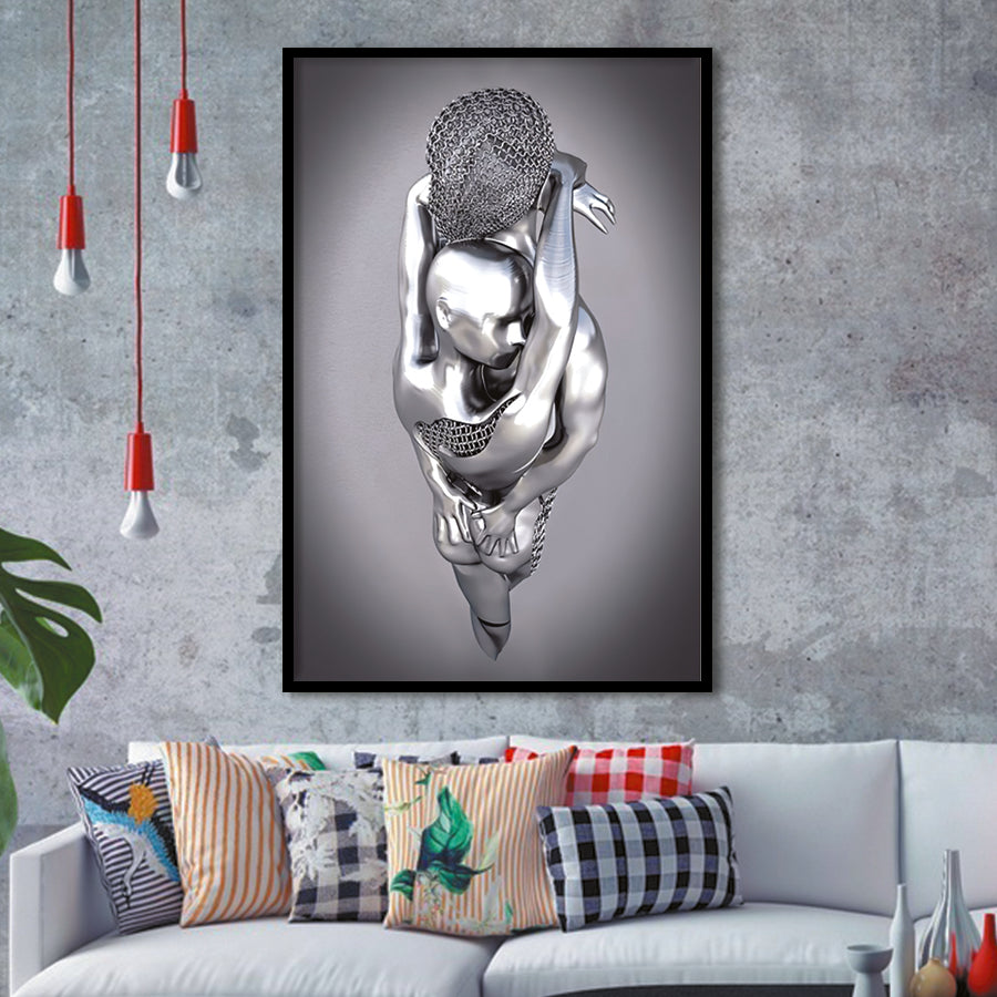 3D Effect Art Tender Naked Couple Framed Art Prints Wall Decor - Framed Painting, Home Wall Art, Prints for Sale, Black Frame