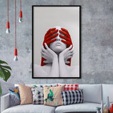 3D Effect Art Abstract White Woman Blindfolded By Red Hands V1 Framed Art Prints Wall Decor - Painting Prints,Wall Decor, Framed Picture